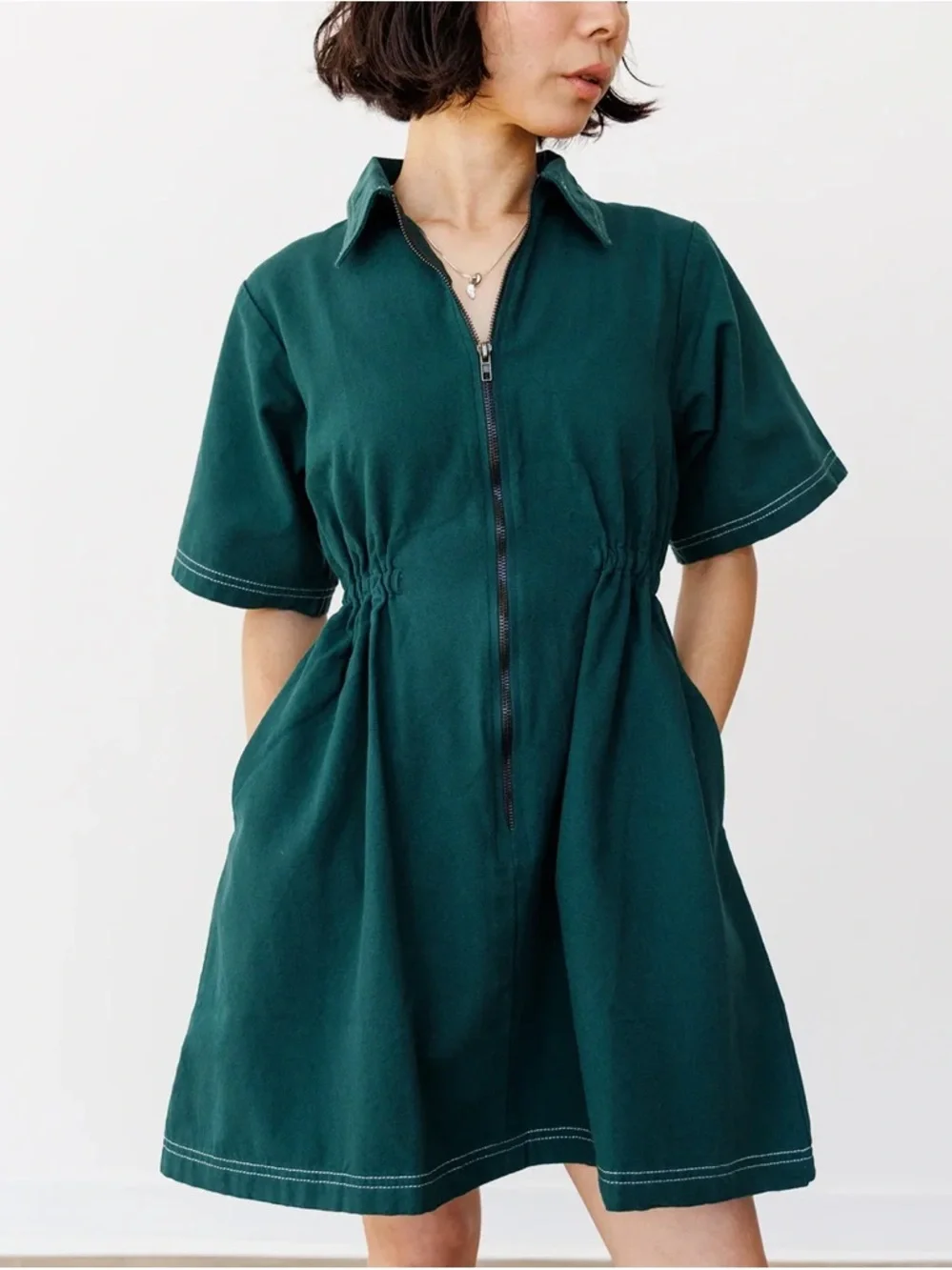 Noble Utility Dress in Hunter Green - Picture 2 of 7